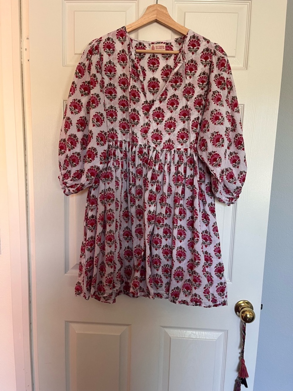 Gorgeously handprinted 100% cotton mini boho dress